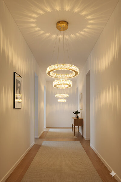 M Mediyamu Aydınlatma Kristal Taşlı 3 Renkli Ledli Kumandalı 2 Katlı 30 cm Go...