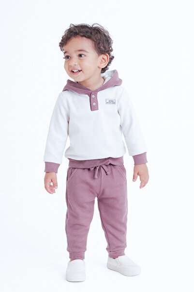 Stylein Baby Hooded Sweatshirt & Pants Set – Mauve/White