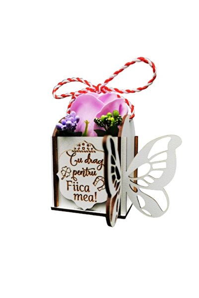 OEM Martisor pentru Fiica, trandafir din sapun in cutiuta de lemn model fluture