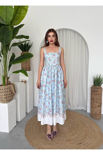 EtikaOnline yoa çiçek detaylı uzun elbise