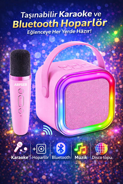 Arfseb RGB Işıklı Taşınabilir Mikrofonlu Karaoke ve Bluetooth Hoparlör Seti