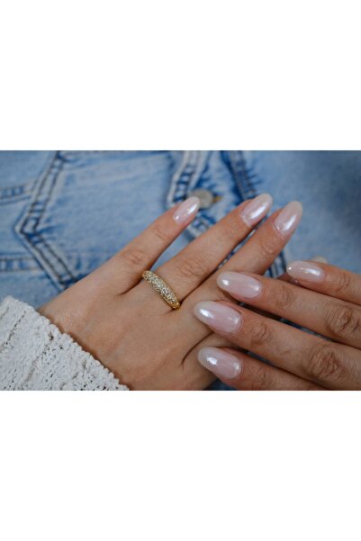 ATELİER TUĞBA خاتم YZK213 ذهبي اللون قابل للتعديل مرصع بالأحجار الدقيقة