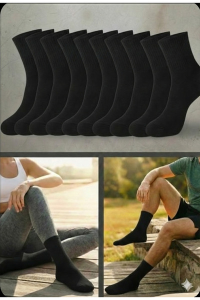 Üstünel çorap Pack of 10 Plain Black Full Cotton Daily Sports Socks