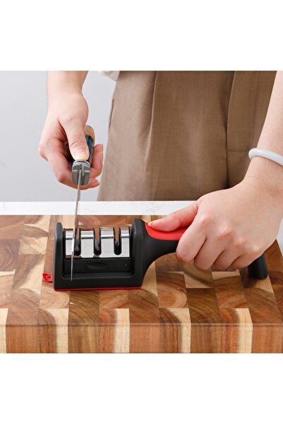 OEM Knife Sharpener with 3 Sharpening Stages Ergonomic Design Red-Black