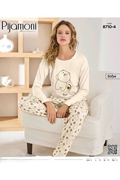 Pijamoni Sofya Kumaş Ayıcık Desenli Uzun Kollu Pijama Takımı