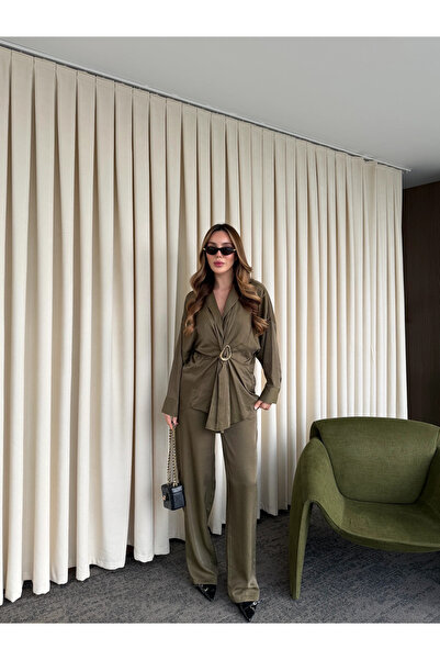 Laluvia Khaki Buckle Shirt and Pants Set - 51240