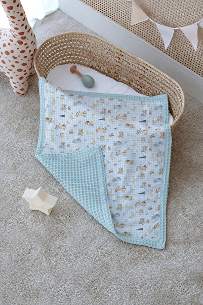 Tuğba Kuğu Βρεφική κουβέρτα διπλής όψης, 100% βαμβακερή βάφλα - Cute Baby Toys