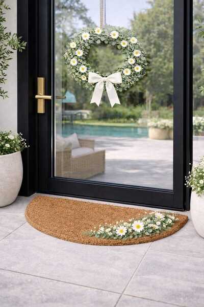 ecrella Papatyalı Okaliptus Kapı Süsü ve Yarım Ay Koko Paspas Takımı – Modern...