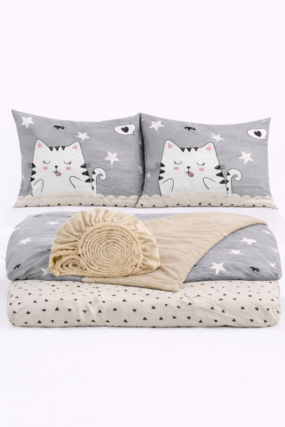 İQON Σετ Παπλωματοθήκη με Ελαστικά Σεντόνια Διπλό Svmlı Kdlr Grey -243 Otlt