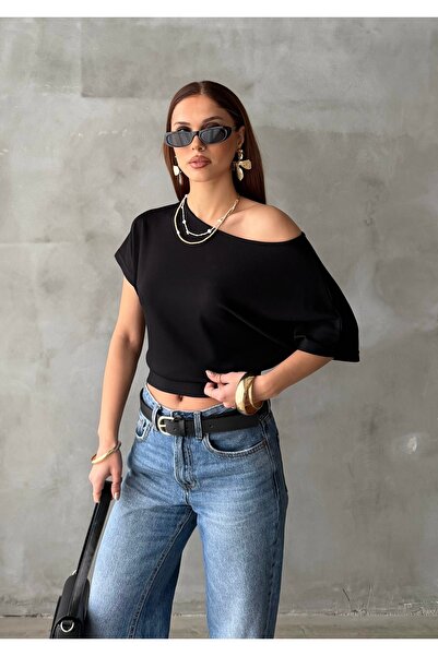 BEJNA Women's Draped Off-Shoulder Modal Textured Blouse