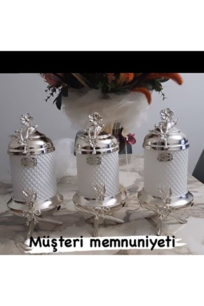 AZADE BAKIR Japongül Footed Crystal Jar with Silver Brass Handles, Set of 3