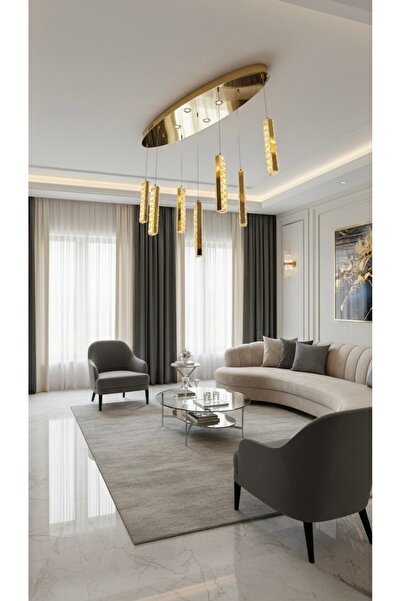 MİRAN HOME Modern Kristal Taşlı 7’li Gold Çubuk Avize/ Ledli Modern Avize/ Kr...