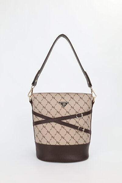 NOTHING Women's Monogram Mink Brown Belt Detailed Bucket Model Hand Shoulder ...