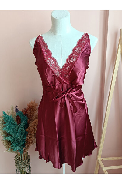 LARİS Camelia Çapraz Sırt Detaylı Kruvaze Çeyizlik Dantelli Saten Kadın Kısa ...