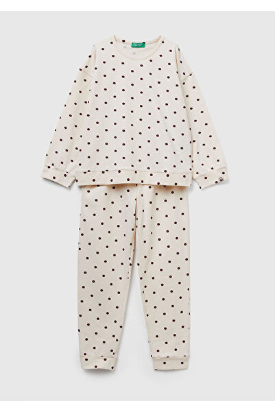 United Colors of Benetton Κοριτσίστικο σετ πιτζάμες εκρού με σχέδια