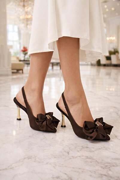 MODAONN Pantofi cu toc și fundă mare pentru femei