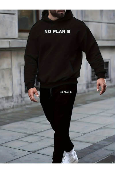 mercoledi No Plan B Printed Hoodie Jogger Bottom Tracksuit Set