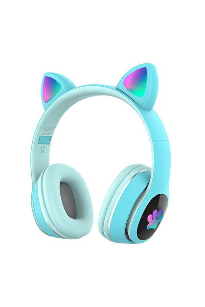 Lapas P40 Kedi Kulaklı Tasarımlı RGB Işıklı Bluetooth Kulaklık v5.0 Mavi