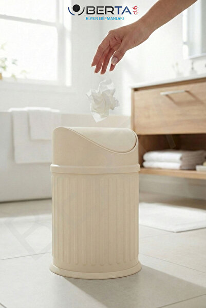 Berta Hijyen Vintage Krem Sallanır Kapaklı Banyo ve Mutfak Çöp Kovası - Dekor...