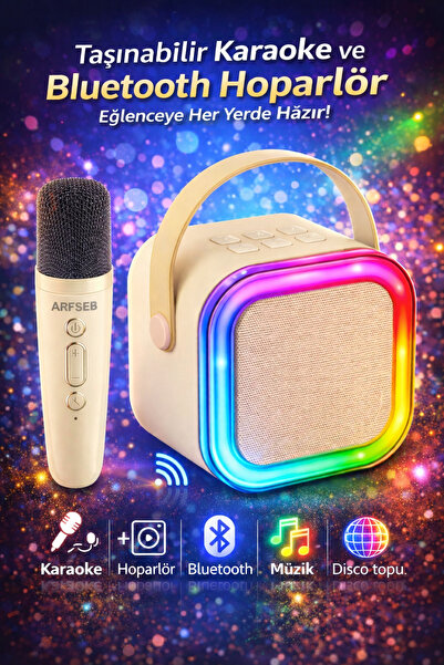Arfseb RGB Işıklı Taşınabilir Mikrofonlu Karaoke ve Bluetooth Hoparlör Seti