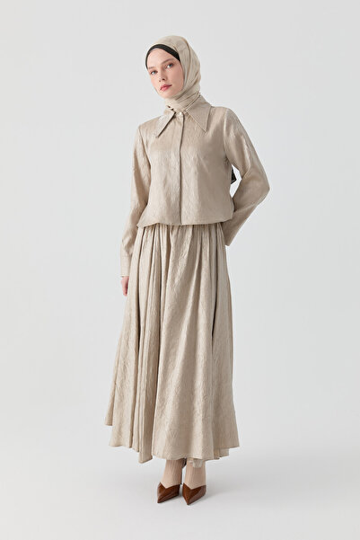 Tuğba Crash Etek Gömlek Takım - Vizon