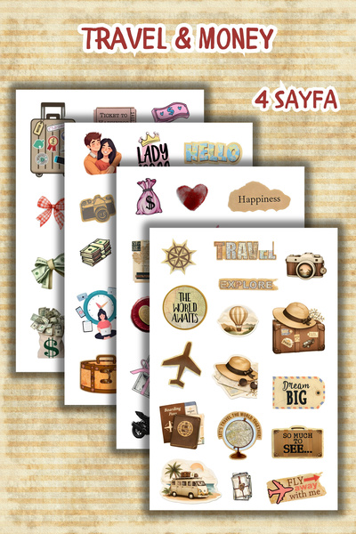 birikiyedi Travel/Seyahat/Para Manifest Sticker Set/Bullet Journal/Ajanda/Tel...