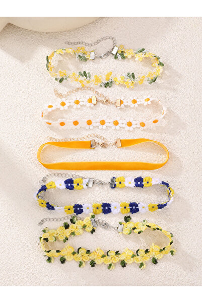 Take Two By Styli عبوة من 5 قطع - قلادة تشوكر صفراء مزينة بالزهور