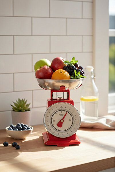 Sevinse Home 50's Style Retro Kırmızı Gold Analog Mutfak Tartısı, Terazisi – ...