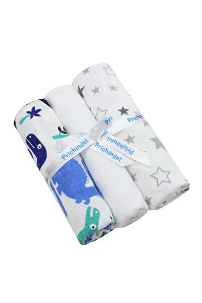 PRICHINDEL Set of 3 Diapers, Cotton Flannel, Dino and Yellow Butterflies, 80x...