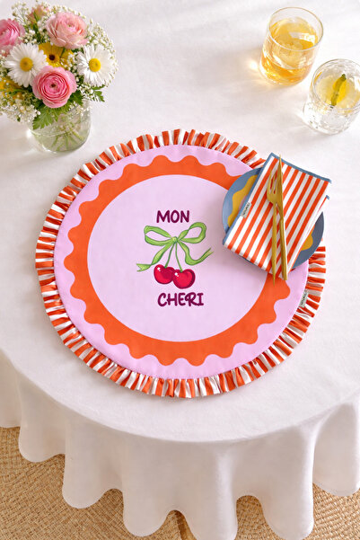 RİTMOHOME Fırfırlı, Kirazlı, Yuvarlak, Yaz, Desenli, Baskılı, Renkli, Amerika...