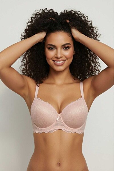 enmodaiçgiyim Pink Lace Underwire Support Bra - Padded Stylish Design Everyda...
