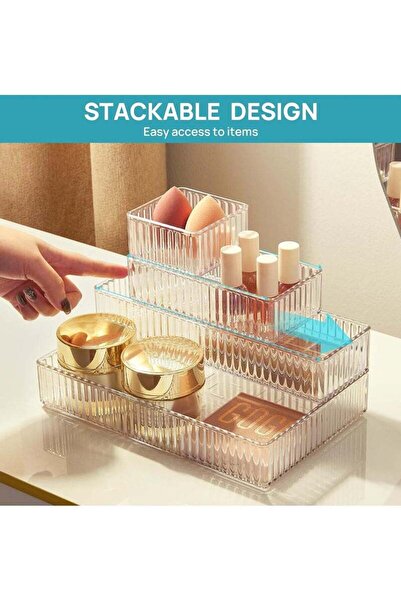 Arabest 7 PCS Clear Drawer Organizers Bins, 4-Size Stackable Makeup and Vanit...