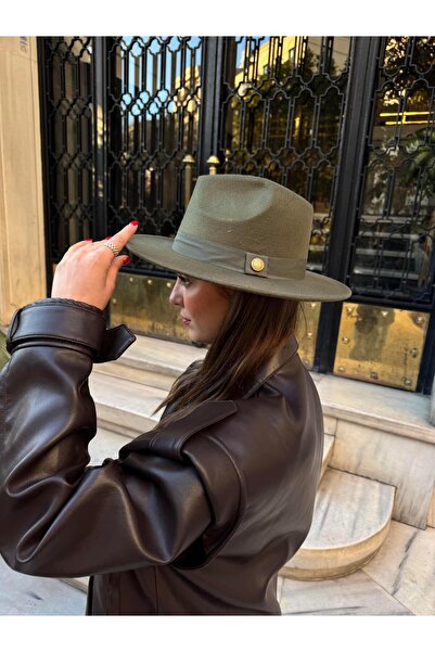Tina İstanbul Flat Brimmed Cashmere Cowboy Hat Khaki