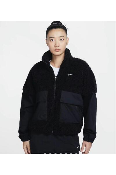 Nike Sportswear Essential Cozy Oversized Faux Fur and Ripstop Fabric Full-Zip...