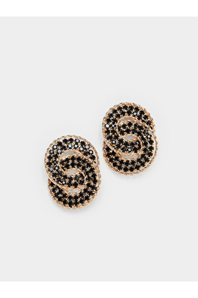 Styli Black Stud Earrings with Diamante Detail