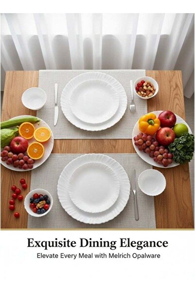 La Opala طقم عشاء مكون من 12 قطعة | طقم أواني طعام فاخر من زجاج أوبال | أطباق...