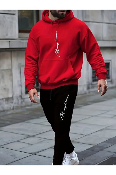 mercoledi Mix Printed Men's Hoodie Jogger Bottom Tracksuit Set Oversize Boyfi...