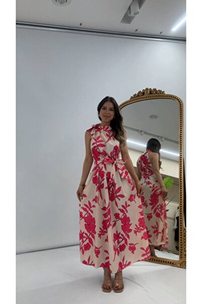 Şamdan Women's long sleeveless dress with a round neck and waist belt - Fuchs...