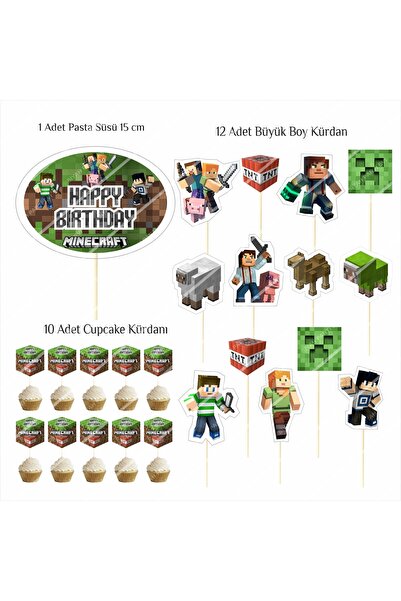 Genel Markalar Minecraft 9 Yaş Doğum Günü Maketi / Pasta Süsü Seti