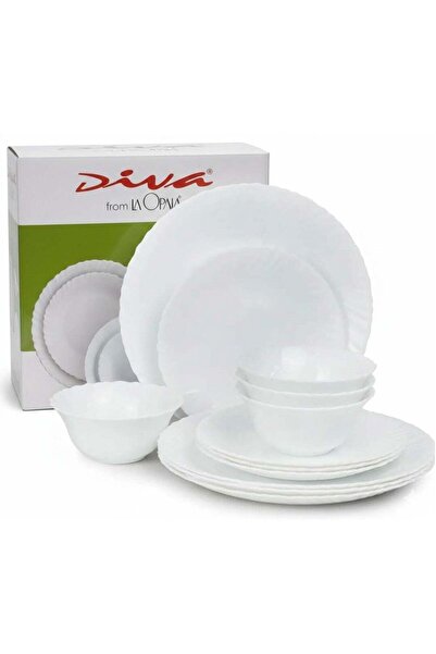 La Opala 12 PCS Dinner Set | Premium Opal Glass Dinnerware Set | White Elegan...