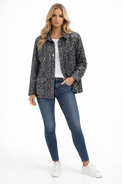 Butik Ayseba Kadın Pul Payet İşlemeli Fermuarlı Payetli Kapitone Mont