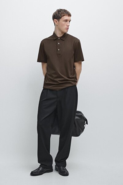 Massimo Dutti Pamuk karışımlı kısa kollu polo yaka t-shirt