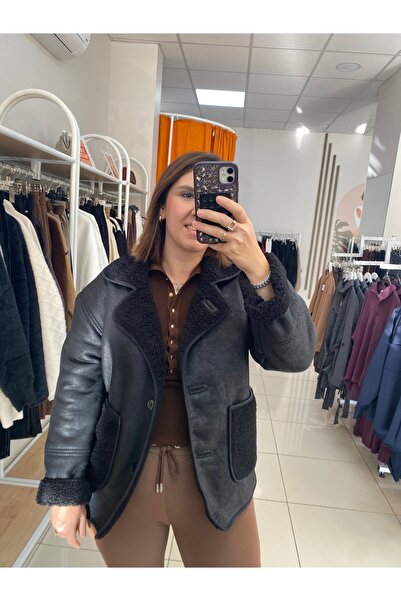 MODA DERİ DETAYLI İÇİ KÜRKLÜ MONT