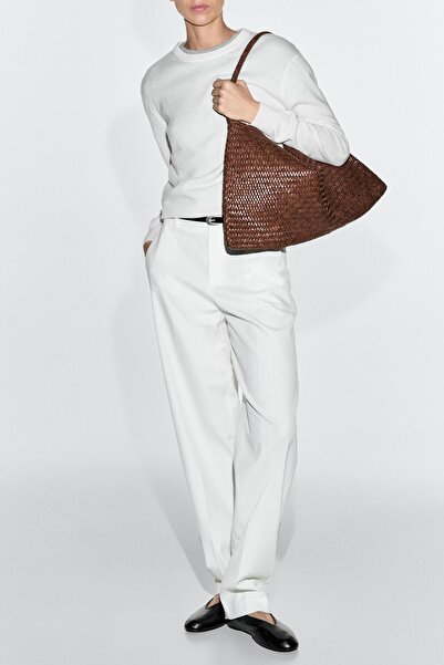 Massimo Dutti Büyük örgülü napa deri çapraz askılı çanta