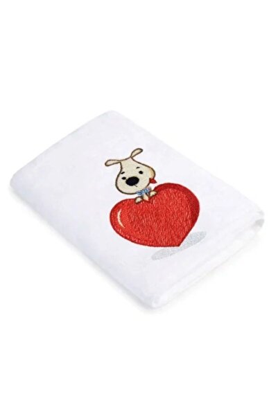 H Hotel Supplier Embroidered bath towel puppy on heart, 100% cotton, white, 7...