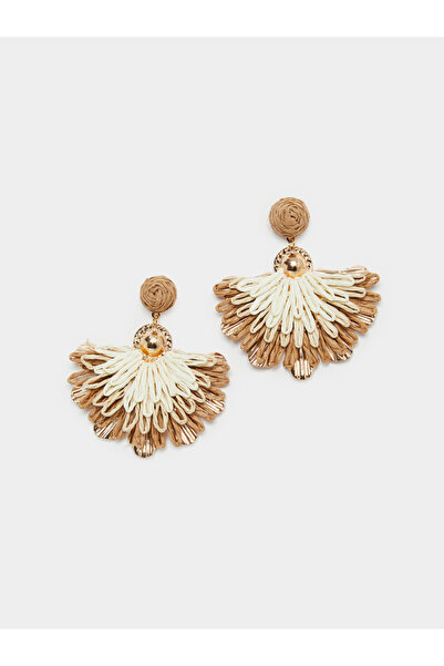 Styli Khaki Raffia Fan Stud Earrings