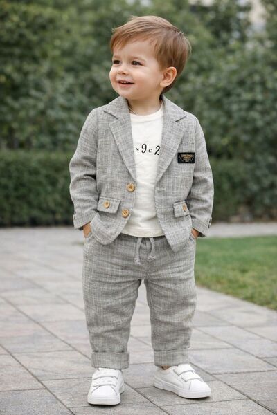 Butik ERKEK ÇOCUK BLAZER CEKETLİ 3'LÜ ALT - ÜST TAKIM ÖZEL GÜN TAKIM