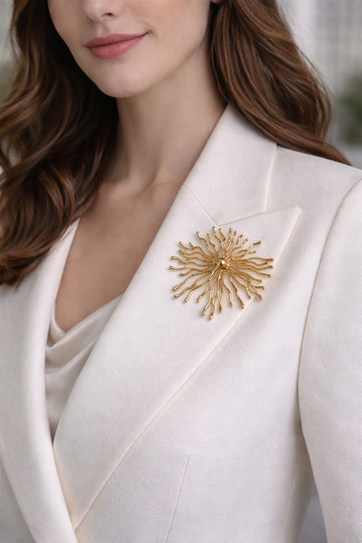 Modex Altın Dal Formlu Modern Güneş Broş (7cm)