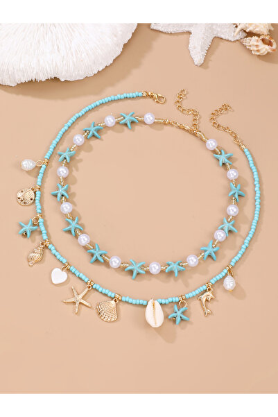 Take Two By Styli Pack of 2 - Blue Beaded Starfish Necklace