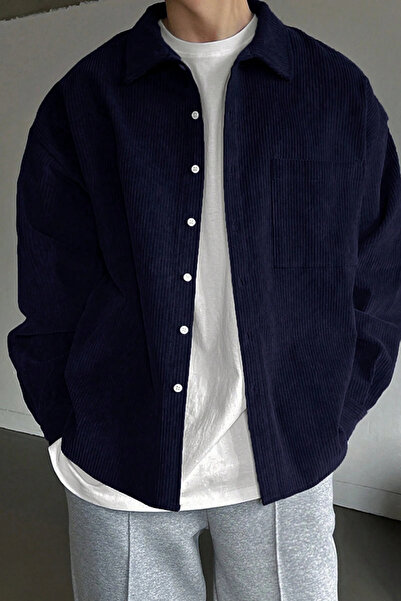 GENIUS STORE Men's Corduroy Oversize Shirt Collar Pocket Long Sleeve Jacket S...